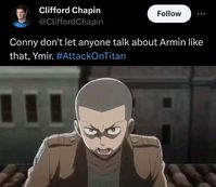 Conny don't let anyone talk about Armin like that, Ymir. #AttackOnTitan