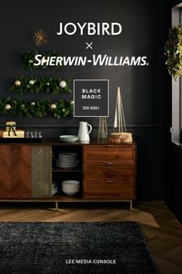 Meet Black Magic SW 6991, the Sherwin-Williams color of the month for November. This black hue casts a stylish spell as a bold and bewitching backdrop. Incorporate it into your accent walls and murals for the ultimate statement.