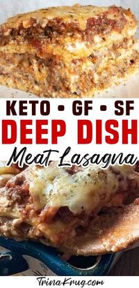 Are you a lasagna lover like I am? This Easy Keto Meat Lasagna will surely satisfy your love for lasagna and also satisfy your entire family! I will even say that it tastes better than the “real thing”! Pre keto (and pre gluten-free) I used to love lasagna. it was a comfort food for me. | Trina Krug @trinakrug #ketolasagna #glutenfreedeepdishlasagna #ketocomfortfood #italianketorecipes #healthydeepdishlasagna #trinakrug