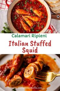 This classic Italian Stuffed Squid is beautiful to look at and good to eat. Whether you want to feed the family or impress dinner guests, this recipe will help you do both. #StuffedSquid #StuffedSquidRecipe #ItalianStuffedSquid