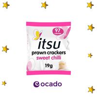 Eat beautifulThe original, beautifully seasoned, quality prawn cracker.Prawn crackers, also called shrimp puffs, have been enjoyed throughout Asia for generations as a roadside snack, at banquets & on Chinese New Year.Enjoy itsu prawn crackers on the go, at your desk, with a dip or as an accompaniment to any meal.[eat beautiful]itsu brings you a range of Asian inspired, restaurant quality ideas. Confident flavours and butterfly light recipes for an eat beautiful lifestyle.London, New York, Tokyo and your local supermarketitsu Miso' Easy™ Traditionalitsu Crispy Seaweed Thinsitsu Rice Cakes Milk Chocolateitsu Prawn Crackers Sweet ChilliItsu Satay Rice' Noodlesitsu Vegetable Fusion Gyoza97 kcal per pack [406 kJ], 511 kcal / 2137 kJ per 100g, No artificial flavouringsBecome an itsu insider!