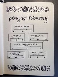 #bulletjournal #notebook #playlist #february #februarybullejournal #music #taylorswift #queen #notes