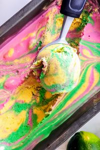 Perfect for cooling off on a hot day, this Rainbow Sherbet brings together sweet and tangy flavors, and creamy texture for a taste sensation everyone will love.