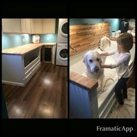 Dog gets its own bathtub in the laundry room