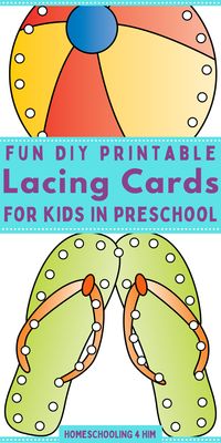 These free printable summer lacing cards are perfect for toddlers and for kids in preschool, kindergarten, and 1st grade to practice their fine motor skills. Use these for home school, in the classroom, or for summer review and learning. Practice counting and numbers, learn how to sew, and more with these sewing cards! Get your free printable here!