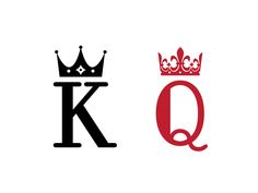 two letters with crowns on them, one in black and the other in red letter q