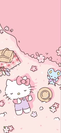 the hello kitty wallpaper is pink and white