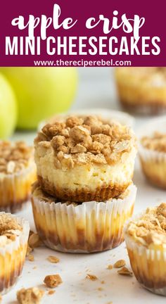 apple crisp mini cheesecakes stacked on top of each other