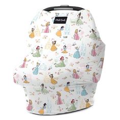 a car seat cover with princesses on it