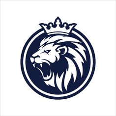 a lion with a crown on its head in the middle of a circular logo design