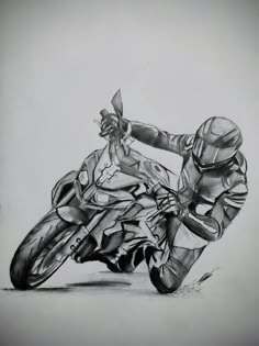 a drawing of a person riding a motorcycle