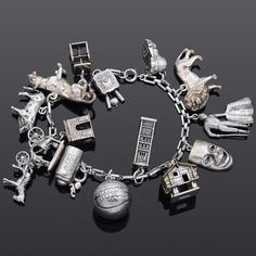 Weight: 72.4 Grams Charms: 18 x 11 mm Bracelet Size:  6.75 Inches Hallmark: 925, 800, 835, Sterling, Silv Item #:  BR-1093-110723-08 Luxury Silver Charm Bracelet With Removable Charms, Cheap Vintage Charm Bracelet As Gift, Luxury Silver Charm Bracelet With Vintage Charm, Moms Spaghetti, Lion House, Vintage Charm Bracelet, Antique Bracelets, Charms Bracelet, Old Jewelry