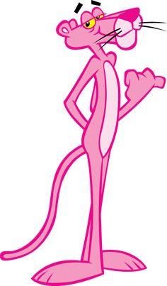 the pink panther cartoon character is holding his paw up to its mouth and looking at something