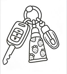 a drawing of a keychain with a cell phone attached to it