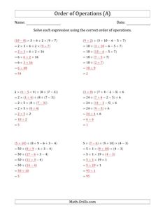 the order of operations worksheet