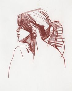 a drawing of a woman's head with her hair pulled back