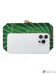 BirdinBag - Green Rhinestone Chain Clutch: Luxurious Evening Party Handbag Green Evening Bag With Chain Strap, Green Rhinestone Party Evening Bag, Glamorous Green Rectangular Clutch, Green Rectangular Evening Bag With Chain Strap, Green Chain Shoulder Bag For Party, Glamorous Green Bags With Rhinestones, Green Square Party Bag, Green Square Party Bags, Square Green Shoulder Bag For Party