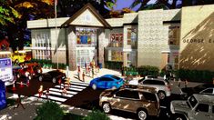 an artist's rendering of the exterior of a building with cars parked in front