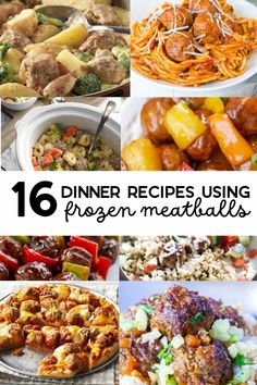 16 dinner recipes using frozen meatballs to make them look like they are ready for the next meal