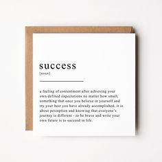 a card with the words success on it