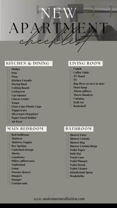 the new apartment checklist is shown in black and white