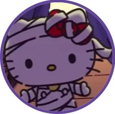 an image of a cartoon hello kitty with a bow on it's head and purple background