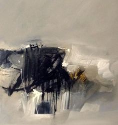 an abstract painting with black and white colors