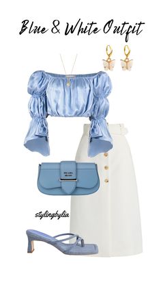 Blue And White Outfit Ideas, Polyvore Outfits Aesthetic, Blue And White Outfit, White Outfit Ideas, Dressy Casual Outfits, White Outfit, Fashion Dresses Casual, Fashion Sets