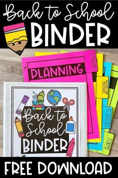 back to school binder with the text back to school binder and free printables