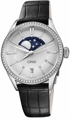 Oris Artelier Grande Lune, Date Diamonds 76377234951LS-Black Item #: 76377234951LS-BLACK Be The One, Brown Leather Strap, Moon And Stars