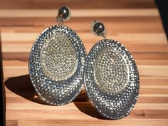 large style  Hammered silve4 disc With hand applied rhinestones  These hang 3.5 inches Silver clip on closure Very lightweight  Pairs beautifully with other gold accessories Bamboo Hoop Earrings, Hammered Metal, Gold Accessories, Handmade Silver, Earring Set, Metallic Silver