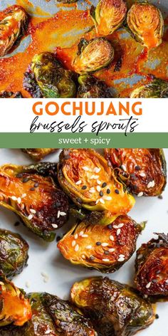 gochuang brussel sprouts with sesame seeds and sweet spicy sauce