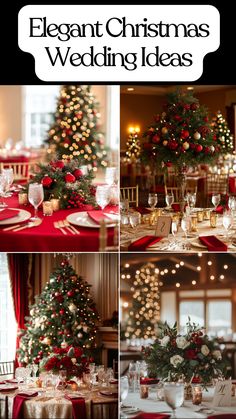 Elegant Christmas wedding setup with beautiful centerpieces, festive decor, and refined holiday colors for a timeless celebration. Elegant Christmas Wedding Ideas, Christmas Wedding Dress, Christmas Wedding Reception, Elegant Christmas Wedding, Christmas Wedding Cake, Christmas Wedding Centerpieces, Christmas Wedding Dresses, Gold Winter Wedding, Christmas Wedding Cakes