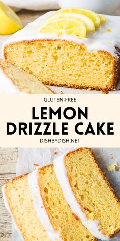 Collage of images of lemon drizzle cake Gluten Free Lemon Drizzle Cake, Gluten Free Lemon Cake, Gluten Free Cake Recipe, Cake Gluten Free, Dessert Oreo, Dessert Parfait, Desserts Keto, Lemon Drizzle Cake, Drizzle Cake