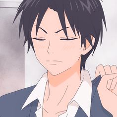 an anime character with black hair and white shirt