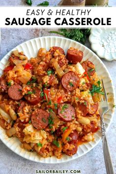 This Slow Cooker Sausage Casserole is not only mouthwatering, but it’s easy to make and all made in one pan or in the crockpot. A cozy, hearty meal the entire family will request! Chock full of veggies and simmered in a flavorful broth, making it an easy and healthy dinner recipe perfect for winter. This crockpot recipe is great for meal prep, plus it's gluten-free and dairy-free!