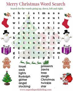 a christmas word search is shown in this image