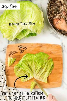 lettuce being cut up on a cutting board with instructions for how to use it