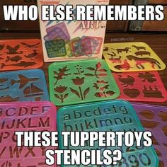 there are many different types of stencils on the table and in front of them