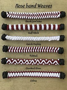 four different types of rope bracelets are shown