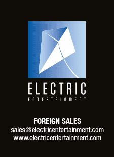 an electric entertainment logo with the words foreign sales written in black and white on it