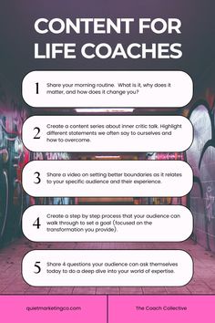 a pink poster with the words content for life coaches on it and an image of graffiti