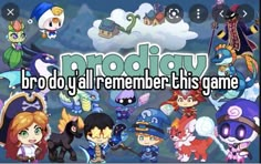 an animated video game with many different characters and words that say, proddity