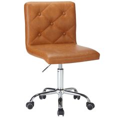 a brown leather office chair with wheels