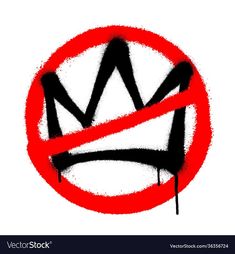 a red and black sign with the word no m in it's center on a white background