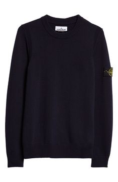 Stone Island's adventure-ready aesthetic is evident in the warm wool blend and military-inspired compass logo branding this cozy crewneck sweater. 27" length (size Medium) Crewneck Long sleeves 80% wool, 20% polyamide Dry clean or hand wash, dry flat Imported Designer Clothing Fall Sweater With Logo Patch, Fall Long Sleeve Sweater With Logo Patch, Winter Crew Neck Sweater With Logo Patch, Crew Neck Sweater With Logo Patch For Winter, Crew Neck Sweater With Logo Patch For Fall, Fall Crew Neck Sweater With Logo Patch, Winter Crew Neck Sweatshirt With Logo Patch, Casual Winter Sweater With Logo Patch, Wool Crew Neck Sweatshirt With Ribbed Cuffs