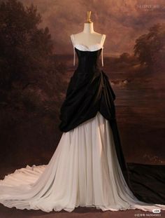 Chanel Inspired Prom Dress, Haute Couture Black And White, Big Elegant Dresses, Vintage Chanel Dresses, Modest Met Gala Dresses, Princess Aesthetic Prom Dresses, Fabric Draped Over Person, Chanel Elegant Dress, Tuxedo Inspired Dress