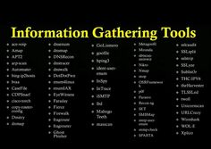 the information gathering tools list is shown in yellow and black, along with other information