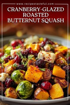 cranberry glazed roasted butternut squash with brussel sprouts