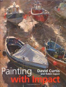 the cover of painting with impact, featuring boats in water and on land behind them